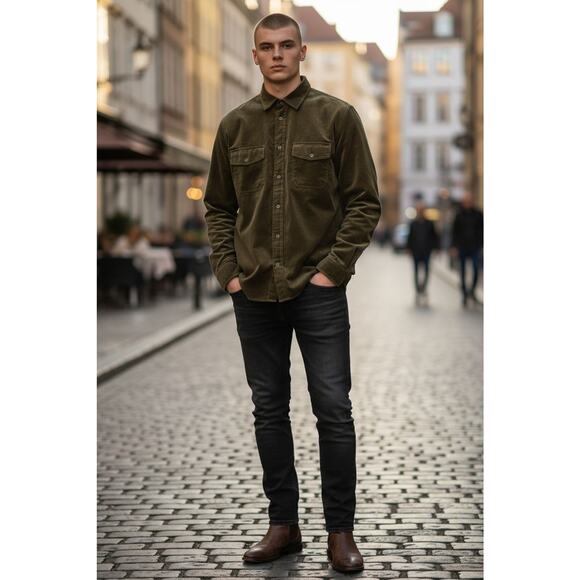 Banana Republic Green Henri Velvet Utility Shirt Jacket Standard Fit Preppy | XL - Picture 1 of 12
